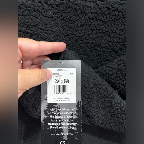 Spyder Mens M Medium  Vista Hoodie Sweatshirt Black NWT Stretch Polyester Fleece - Picture 6 of 8